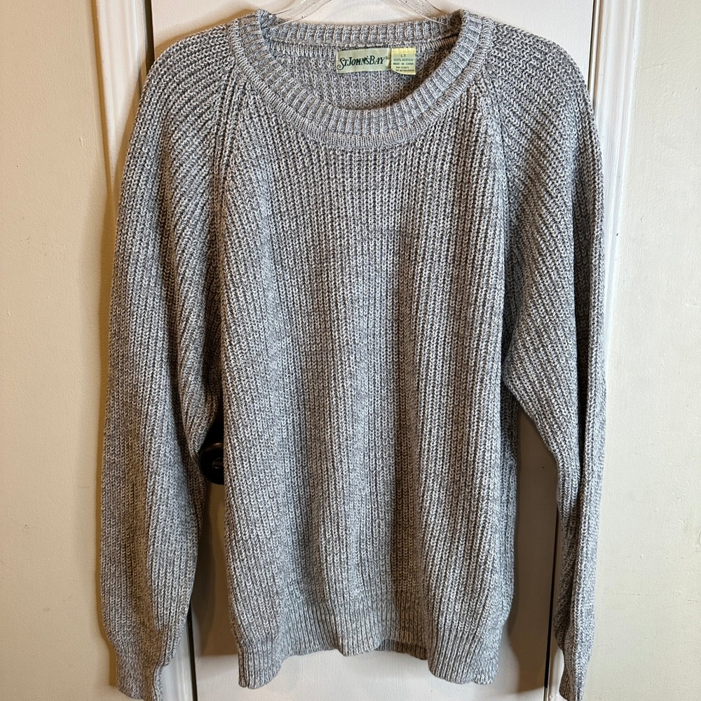 Mens Gray Shaker Stitch Crewneck Raglan Sweater LT Large Tall Cozy Fisherman